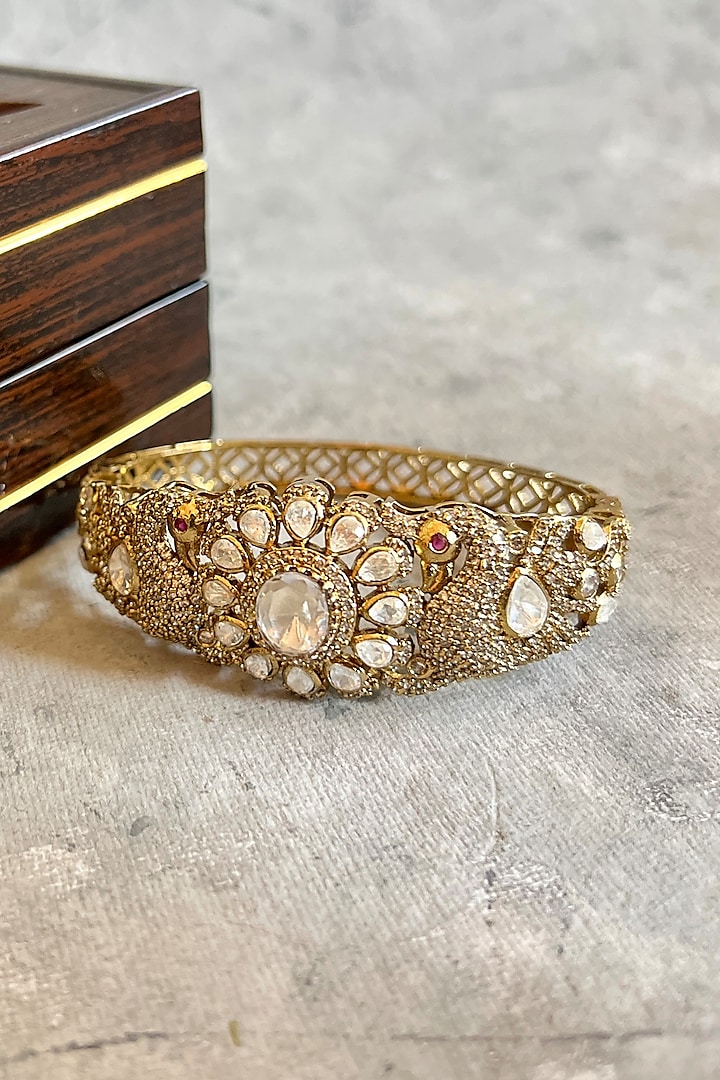 Gold Finish Kundan Polki & Zircon Bangle by Prestones at Pernia's Pop Up Shop