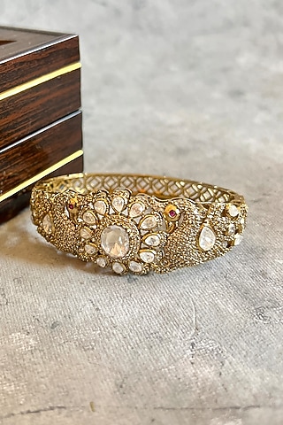 Gold Finish Kundan Polki & Zircon Bangle by Prestones