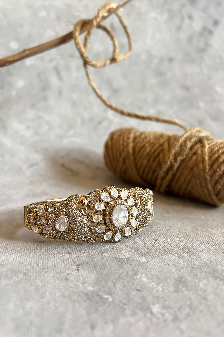 Gold Finish Kundan Polki & Zircon Bangle by Prestones at Pernia's Pop Up Shop