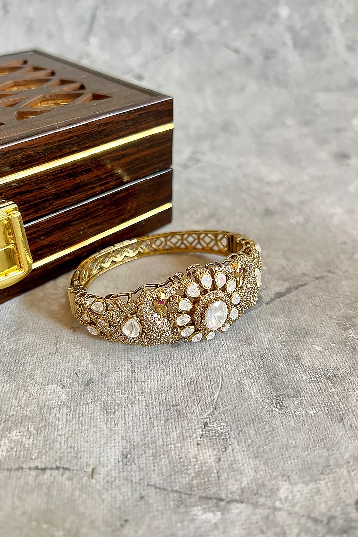 Gold Finish Kundan Polki & Zircon Bangle by Prestones at Pernia's Pop Up Shop