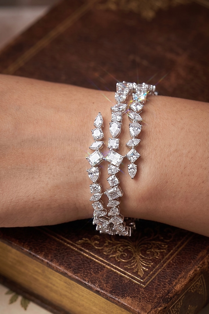 White Rhodium Finish Zircon Bangle by Prestones at Pernia's Pop Up Shop
