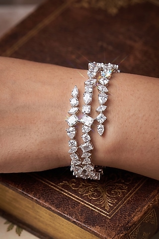 White Rhodium Finish Zircon Bangle by Prestones