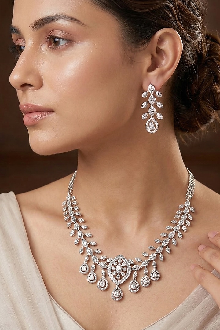 White Rhodium Finish Zircon Necklace Set by Prestones at Pernia's Pop Up Shop