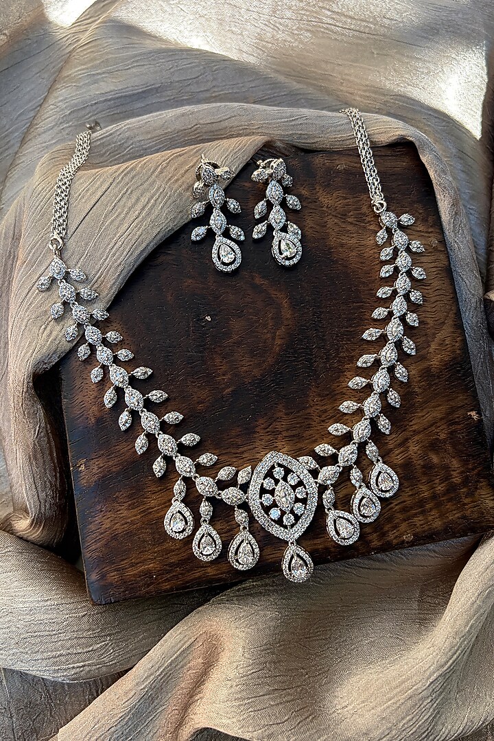 White Rhodium Finish Zircon Necklace Set by Prestones at Pernia's Pop Up Shop