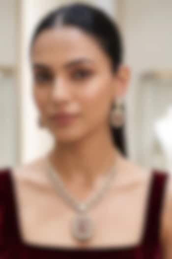Gold Finish Red Zircon & Kundan Polki Layered Necklace Set by Prestones at Pernia's Pop Up Shop