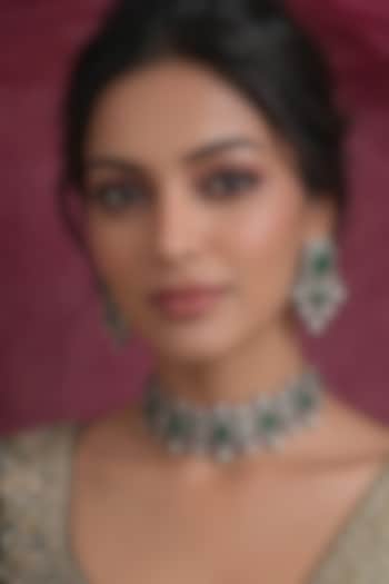 Black Rhodium Finish Zircon & Emerald Choker Necklace Set by Prestones at Pernia's Pop Up Shop