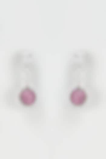 White Rhodium Finish Zircon & Ruby Stone Dangler Earrings by Prestones