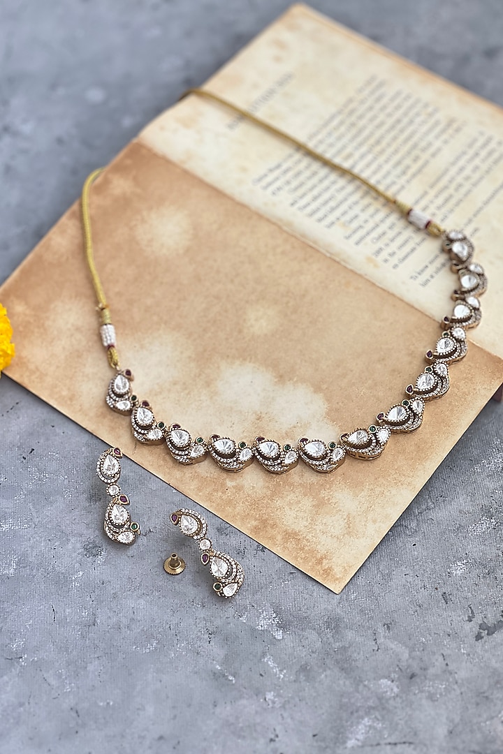 Gold Finish Kundan Polki Choker Necklace Set by Prestones at Pernia's Pop Up Shop