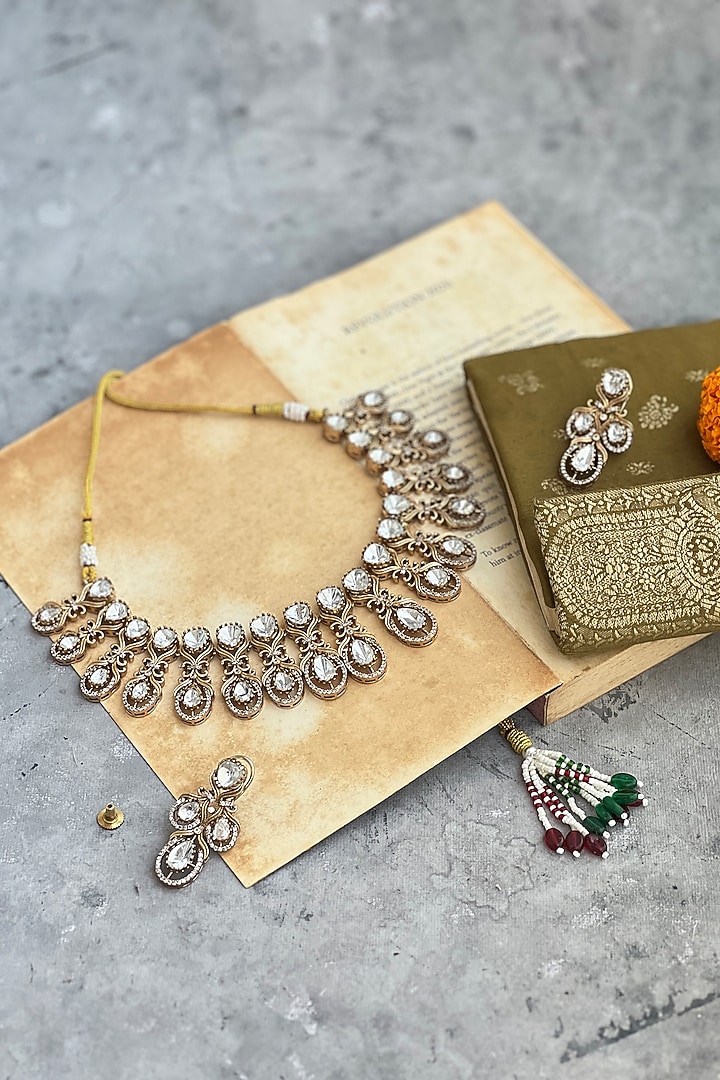 Gold Finish Kundan Polki Choker Necklace Set by Prestones at Pernia's Pop Up Shop