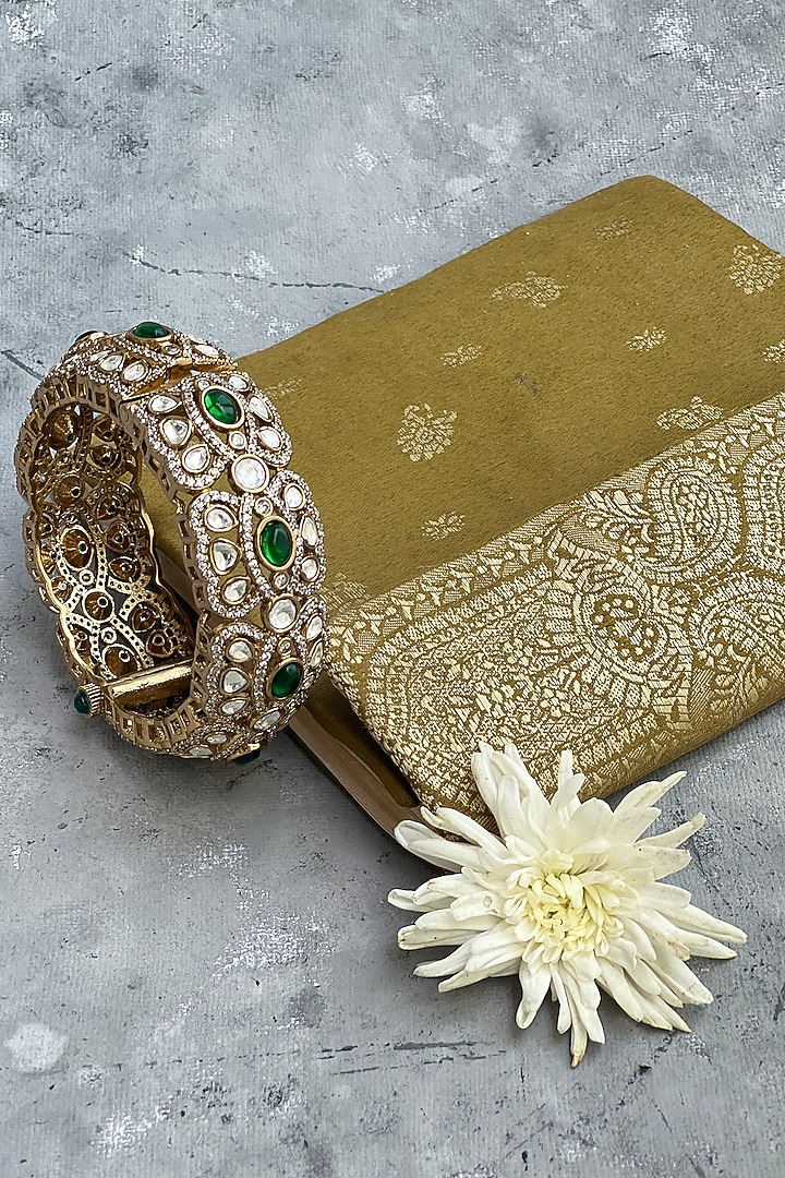 Antique Gold Finish Kundan Polki & Zircon Bangle by Prestones at Pernia's Pop Up Shop