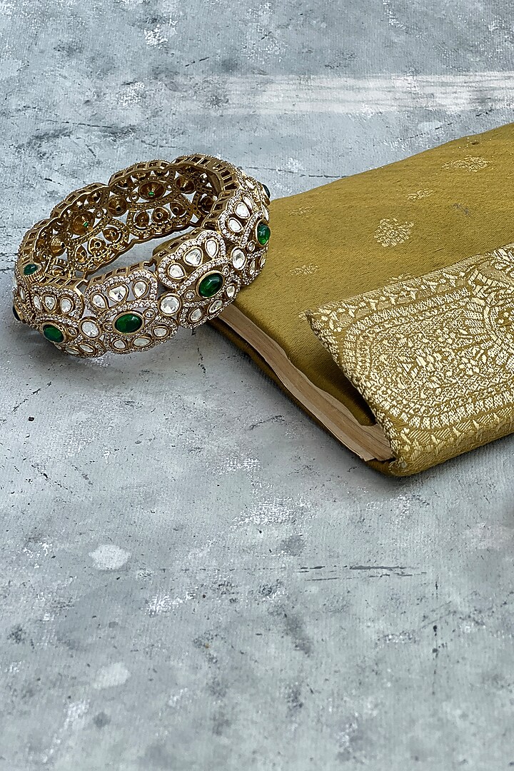 Antique Gold Finish Kundan Polki & Zircon Bangle by Prestones at Pernia's Pop Up Shop