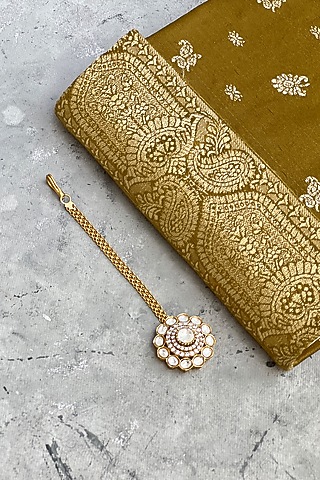 Gold Finish Kundan Polki & Zircon Maangtikka by Prestones