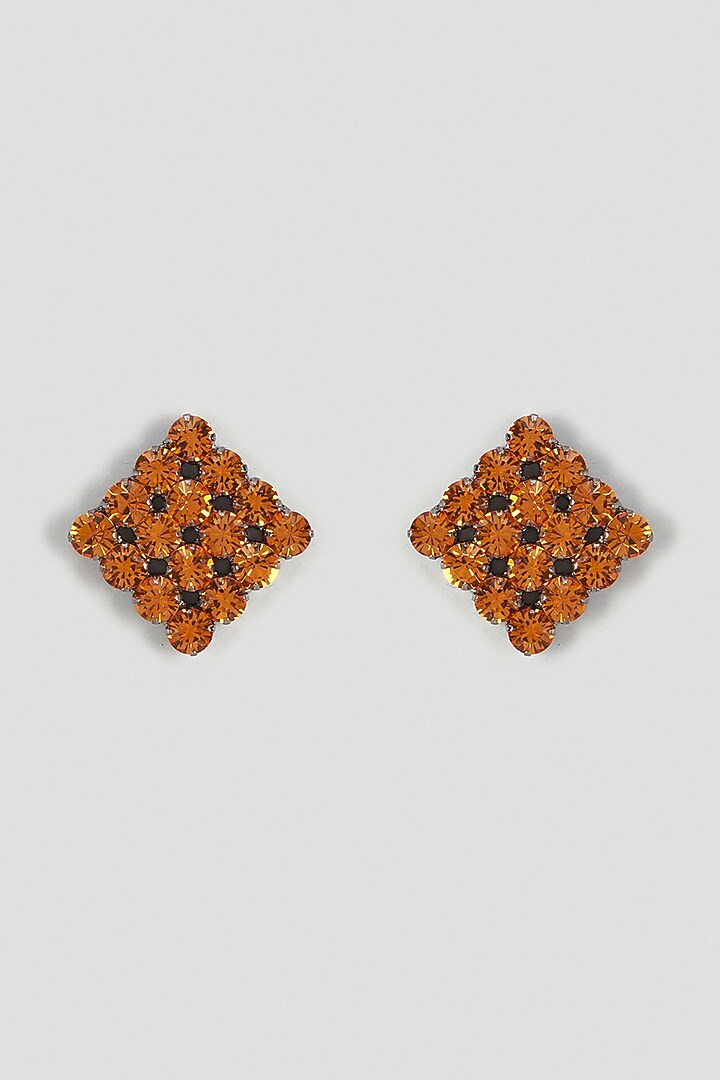 Gold Finish Orange Swarovski Stone Stud Earrings by Prestones at Pernia's Pop Up Shop