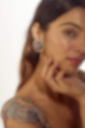 Gold Finish Pink Swarovski Stone Stud Earrings by Prestones at Pernia's Pop Up Shop