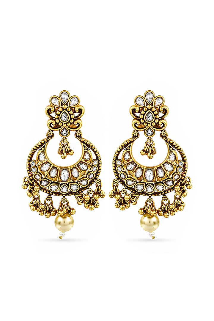Antique Gold Finish Pearl & Glass Stone Dangler Earrings by Prestones at Pernia's Pop Up Shop