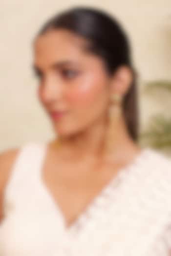 Antique Gold Finish Ruby Synthetic Stone & Kundan Polki Temple Tassel Earrings by Prestones at Pernia's Pop Up Shop