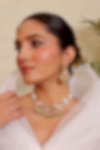 Antique Gold Finish Kundan Polki & Pearl Temple Choker Necklace Set by Prestones at Pernia's Pop Up Shop