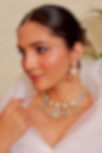 Antique Gold Finish Kundan Polki & Ruby Stone Temple Choker Necklace Set by Prestones at Pernia's Pop Up Shop