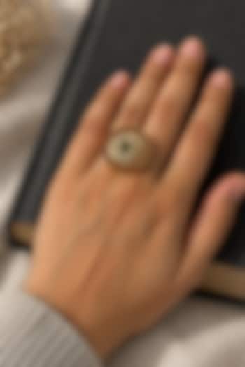 Matte Gold Finish Kundan Polki & Ruby Stone Adjustable Ring by Prestones at Pernia's Pop Up Shop