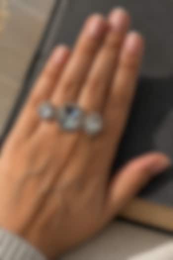 Matte Gold Finish Uncut Kundan Polki & Zircon Adjustable Dual-Finger Ring by Prestones at Pernia's Pop Up Shop