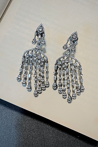 Black Rhodium Finish Zircon Dangler Earrings by Prestones