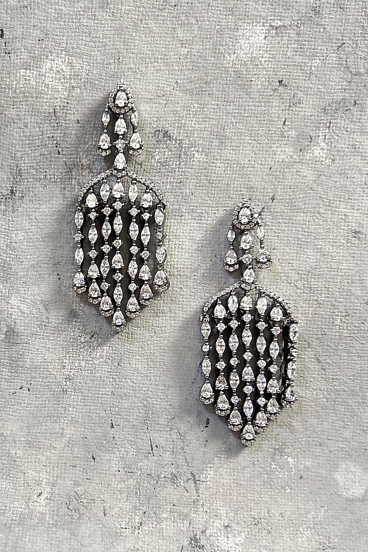 Black Rhodium Finish Zircon Dangler Earrings by Prestones at Pernia's Pop Up Shop