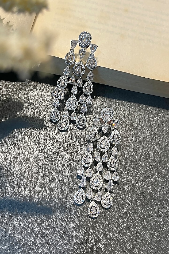 White Finish Zircon Dangler Earrings by Prestones at Pernia's Pop Up Shop