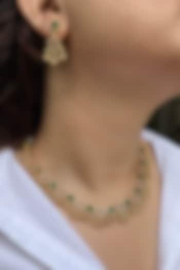 Gold Finish Green Stone & Ghungroo Temple Necklace Set by Prestones at Pernia's Pop Up Shop