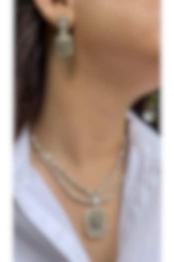 Gold Finish Kundan Polki & Green Stone Layered Necklace Set by Prestones at Pernia's Pop Up Shop