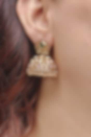 Gold Finish Temple Jhumka Earrings by Prestones at Pernia's Pop Up Shop