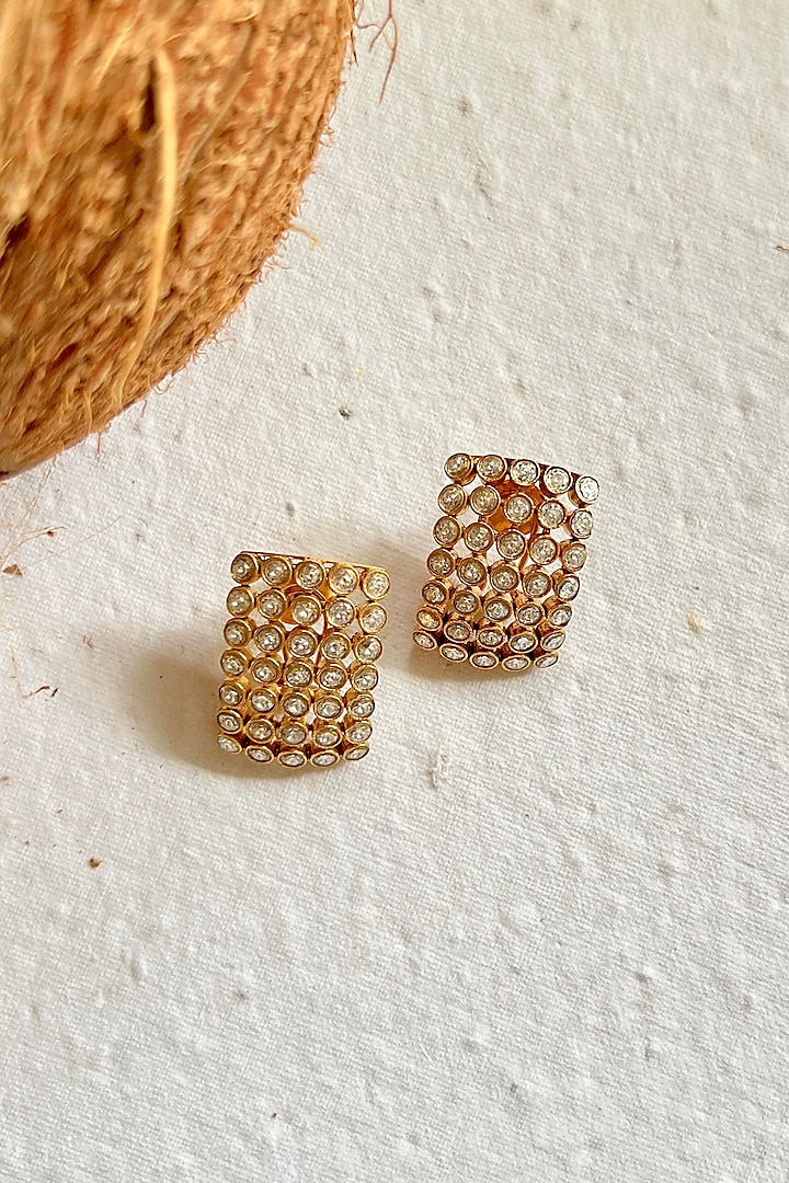Gold Finish Zircon Stud Earrings by Prestones at Pernia's Pop Up Shop