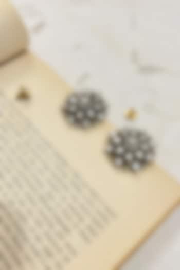 Black Rhodium Finish Zircon Floral Motif Stud Earrings by Prestones at Pernia's Pop Up Shop