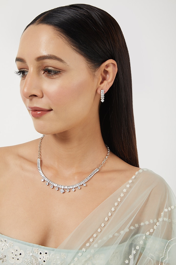 White Finish Zircon Necklace Set by Prestones