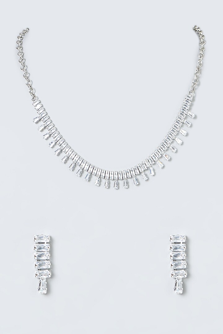 White Finish Zircon Necklace Set by Prestones