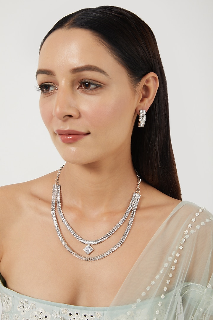 White Finish Zircon Long Necklace Set by Prestones at Pernia's Pop Up Shop