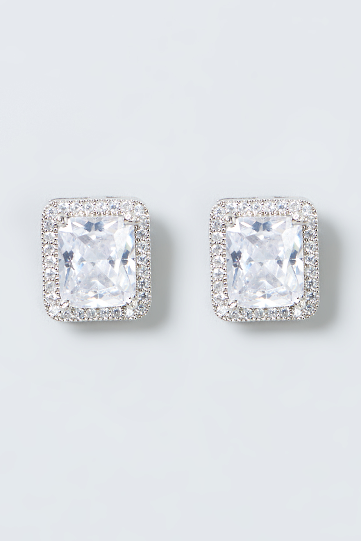 White Rhodium Finish Zircon Stud Earrings by Prestones