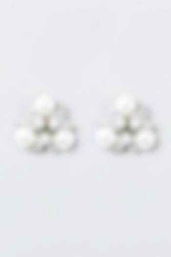 White Finish Pearl & Zircon Stud Earrings by Prestones