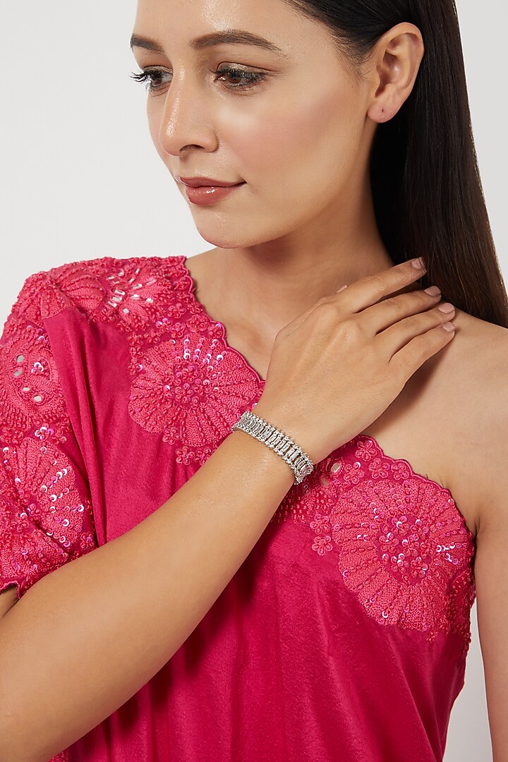 White Rhodium Finish Zircon Bracelet by Prestones at Pernia's Pop Up Shop