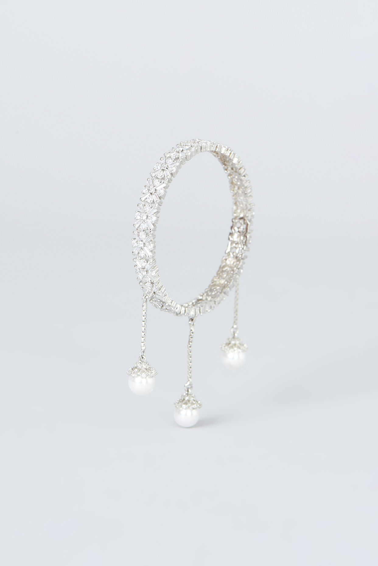 White Finish Zircon Bangles (Set of 2) by Prestones