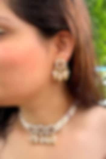 Gold Finish Pearl & Stone Motif Temple Choker Necklace Set by Prestones at Pernia's Pop Up Shop