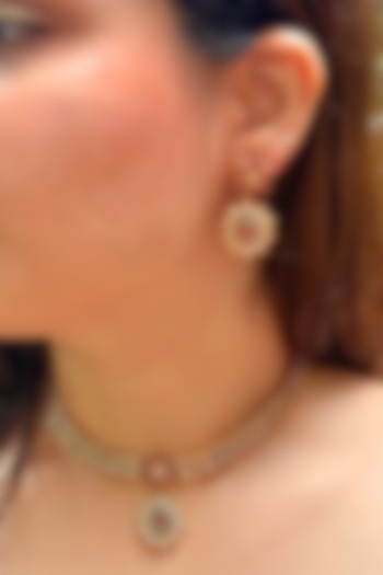 Gold Finish Multi-Colored Synthetic Stone Temple Choker Necklace Set by Prestones at Pernia's Pop Up Shop