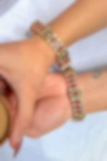 Gold Finish Multi-Colored Zircon Temple Bangles (Set Of 2) by Prestones at Pernia's Pop Up Shop