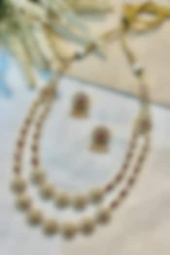 Gold Finish Multi-Colored Stone Temple Layered Necklace Set by Prestones at Pernia's Pop Up Shop