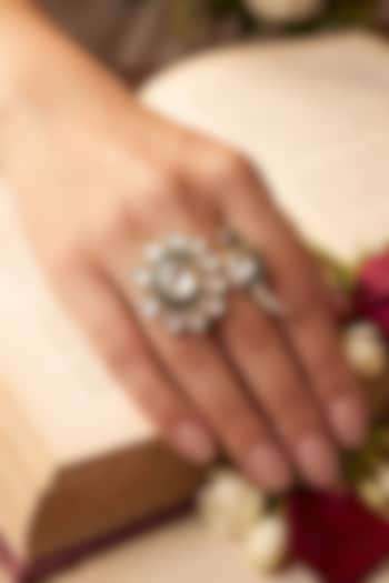 Gold Finish Kundan Polki & Zircon Meenakari Adjustable Ring by Prestones at Pernia's Pop Up Shop