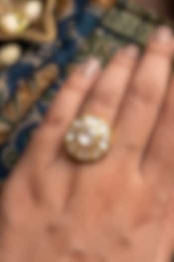 Gold Finish Moissanite Polki Adjustable Ring by Prestones at Pernia's Pop Up Shop
