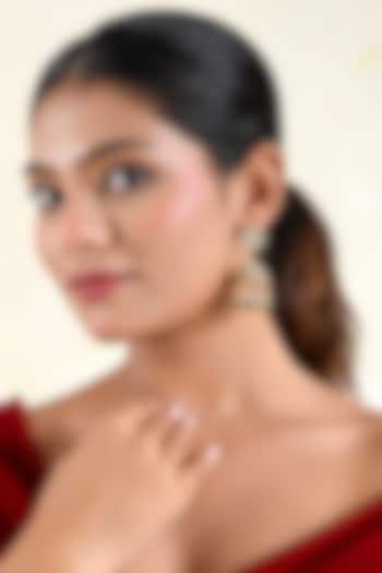 Gold Finish Moissanite Polki & Green Semi-Precious Stone Jhumka Earrings by Prestones at Pernia's Pop Up Shop