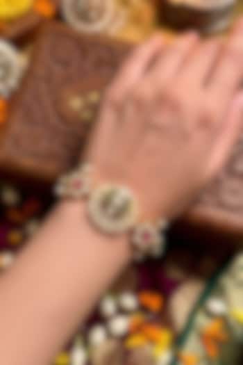 Gold Finish Moissanite Polki & Ruby Stone Adjustable Bracelet by Prestones at Pernia's Pop Up Shop