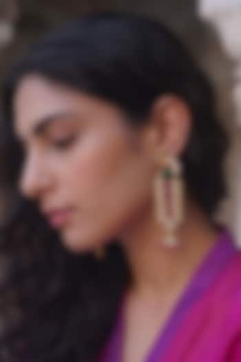 Gold Finish Moissanite Polki & Zircon Dangler Earrings by Prestones at Pernia's Pop Up Shop