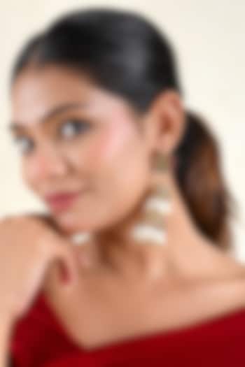Gold Finish Faux Pearl & Ruby Stone Jhumka Earrings by Prestones at Pernia's Pop Up Shop