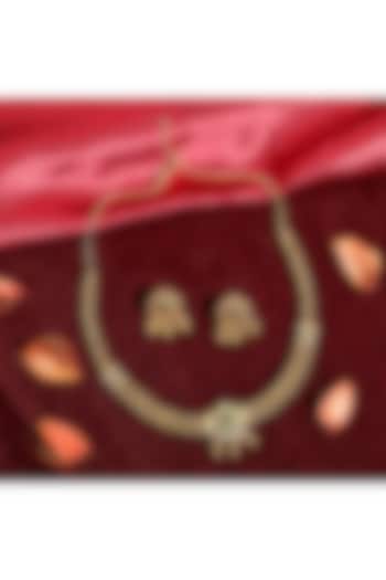 Gold Finish Red & Green Stone Temple Choker Necklace Set by Prestones at Pernia's Pop Up Shop